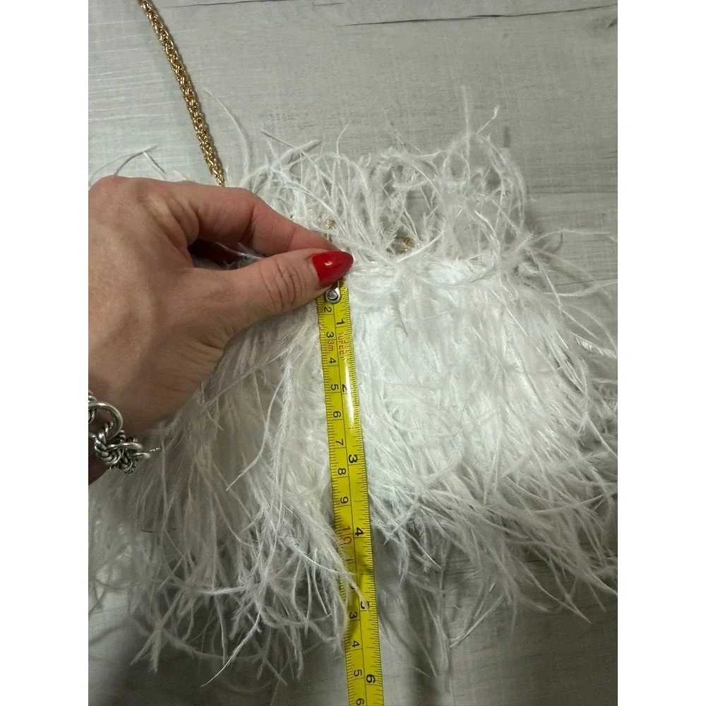 White Feather Clutch Bag Gold Rhinestone Ring Clasp Evening Bag